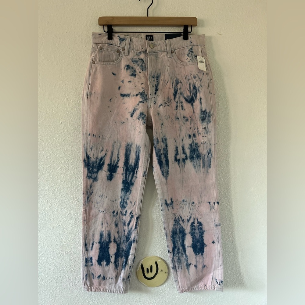GAP cheekystyle highrise straight tiedye pink purple ivory size 10 - Picture 6 of 7